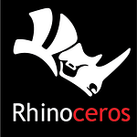 Software: Descubra o icônico logotipo do software Rhinoceros 3D com uma cabeça de rinoceronte branca estilizada em um fundo preto elegante. O texto 