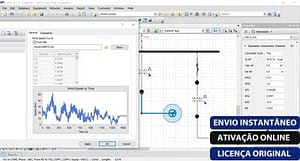 Software: Uma tela de computador exibindo a interface do software de simulação CYME 9.0 com um gráfico de linhas e diagrama de circuitos. As sobreposições de texto dizem ENVIO INSTANTÂNEO, ATIVAÇÃO ONLINE e LICENÇA ORIGINAL, destacando a facilidade de entrega imediata quando você compra o CYME 9.0 em uma loja de software.