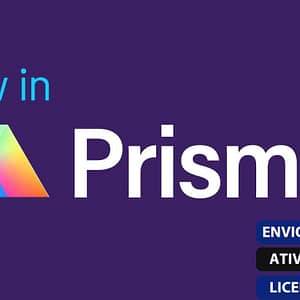 Software: Banner promocional do Graphpad Prism 9.5 com um gráfico de prisma vibrante e o texto "Novidades no Prism 9" em um fundo roxo. As tags em português no canto inferior direito indicam "Entrega Imediata", "Ativação Online" e "Licença Original Vitalícia", tornando-o um complemento essencial para qualquer loja de software.