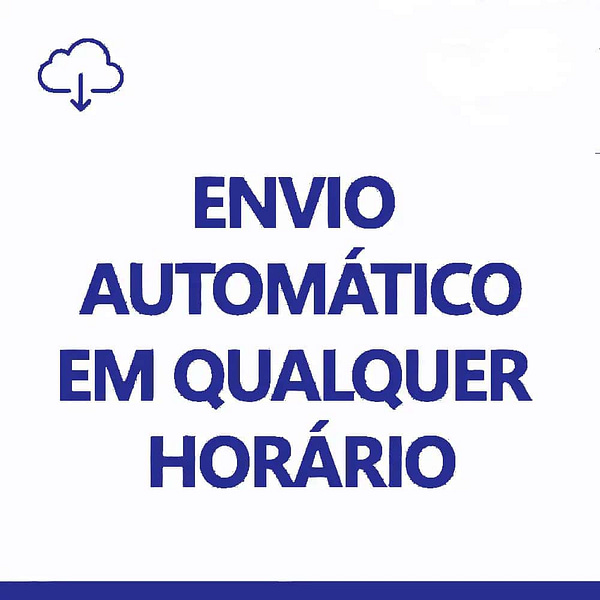 Software: A imagem exibe o texto "ENVIO AUTOMÁTICO EM QUALQUER HORÁRIO" em português. Acima deste texto, há um ícone de nuvem com uma seta de download simbolizando a aquisição sem esforço do Autodesk AutoCAD 2022 - Software Vitalício Original. O fundo branco simplista complementa aqueles que buscam comprar a licença com facilidade.